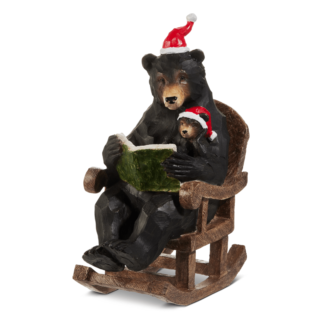 13" Wood Look Papa Bear Reading with Baby - Nifty Decor & More
