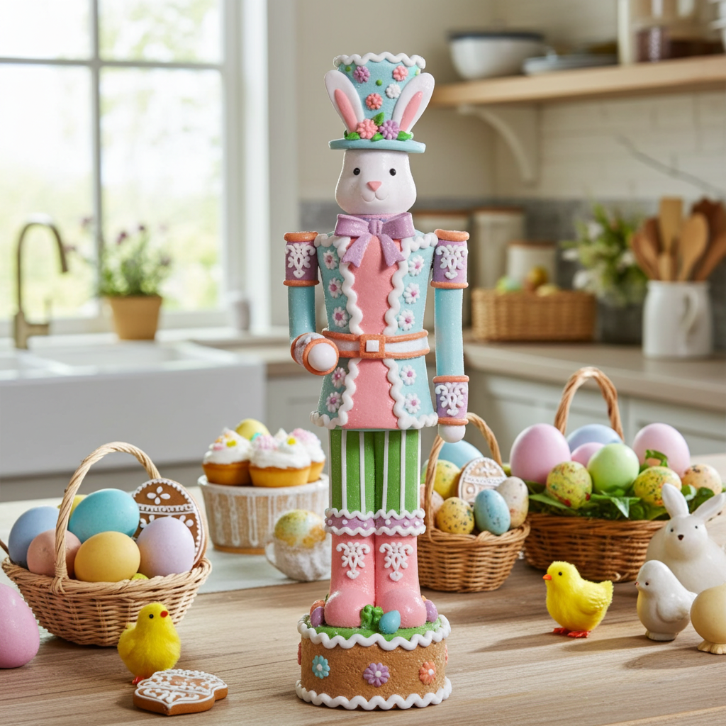 13.5" Easter Bunny Gingerbread Nutcracker - Nifty Decor & More