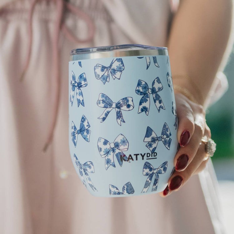 Elegant Girly Insulated Wine Tumbler, Stylish Colorful Drinkware for On-the-Go, Perfect Gift for Her Tumblers Chinoserie Coquette Bows
