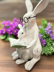 RAZ - 11" Story Time Bunny & Baby Resin Figurine for Easter Spring Decor, Perfect for Home Decoration