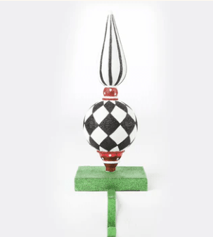 14" Nutcracker Finial Stocking Holder - Tall Red & Black Checkered Christmas Mantel Decor - Nifty Decor & More