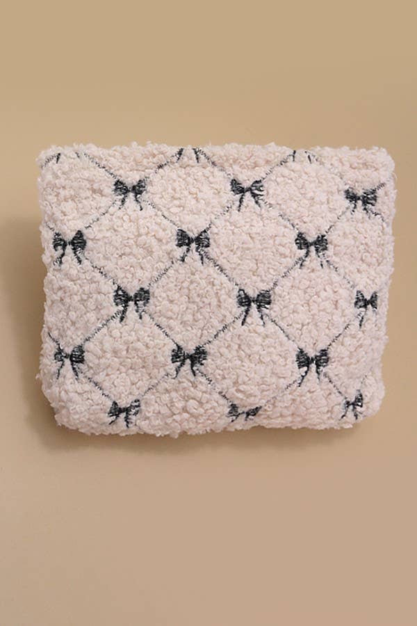 Bow Lamb Wool Cosmetic Pouch Bag, Soft & Stylish Makeup Organizer, Perfect Travel Gift for Her Cosmetic Bag