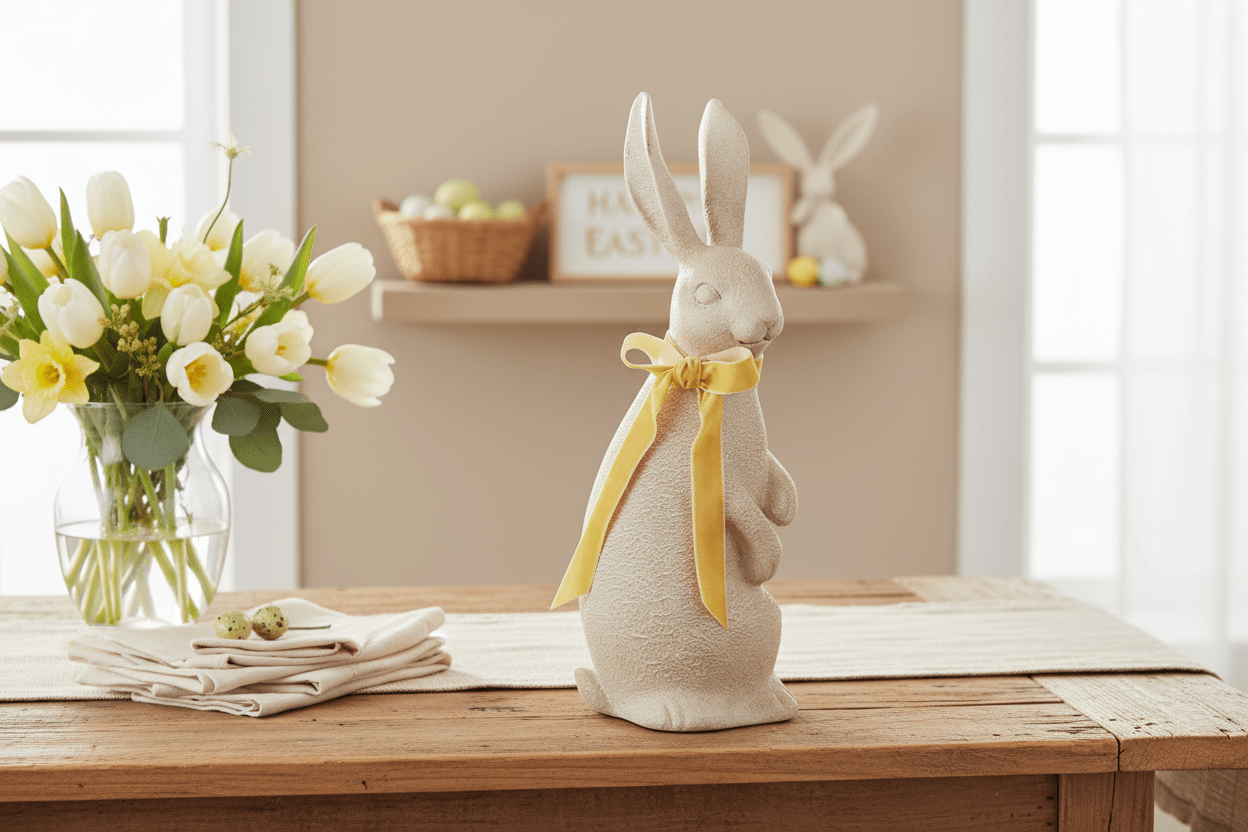 14.5" Concrete Look Rabbit with Bow - Nifty Decor & More