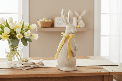 14.5" Concrete Look Rabbit with Bow - Nifty Decor & More