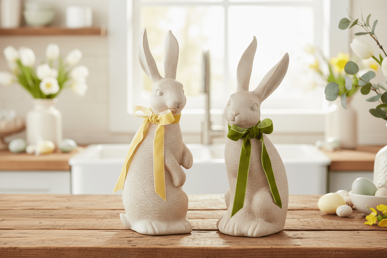 14.5" Concrete Look Rabbit with Bow - Nifty Decor & More