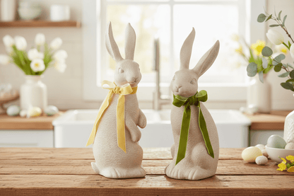 14.5" Concrete Look Rabbit with Bow - Nifty Decor & More