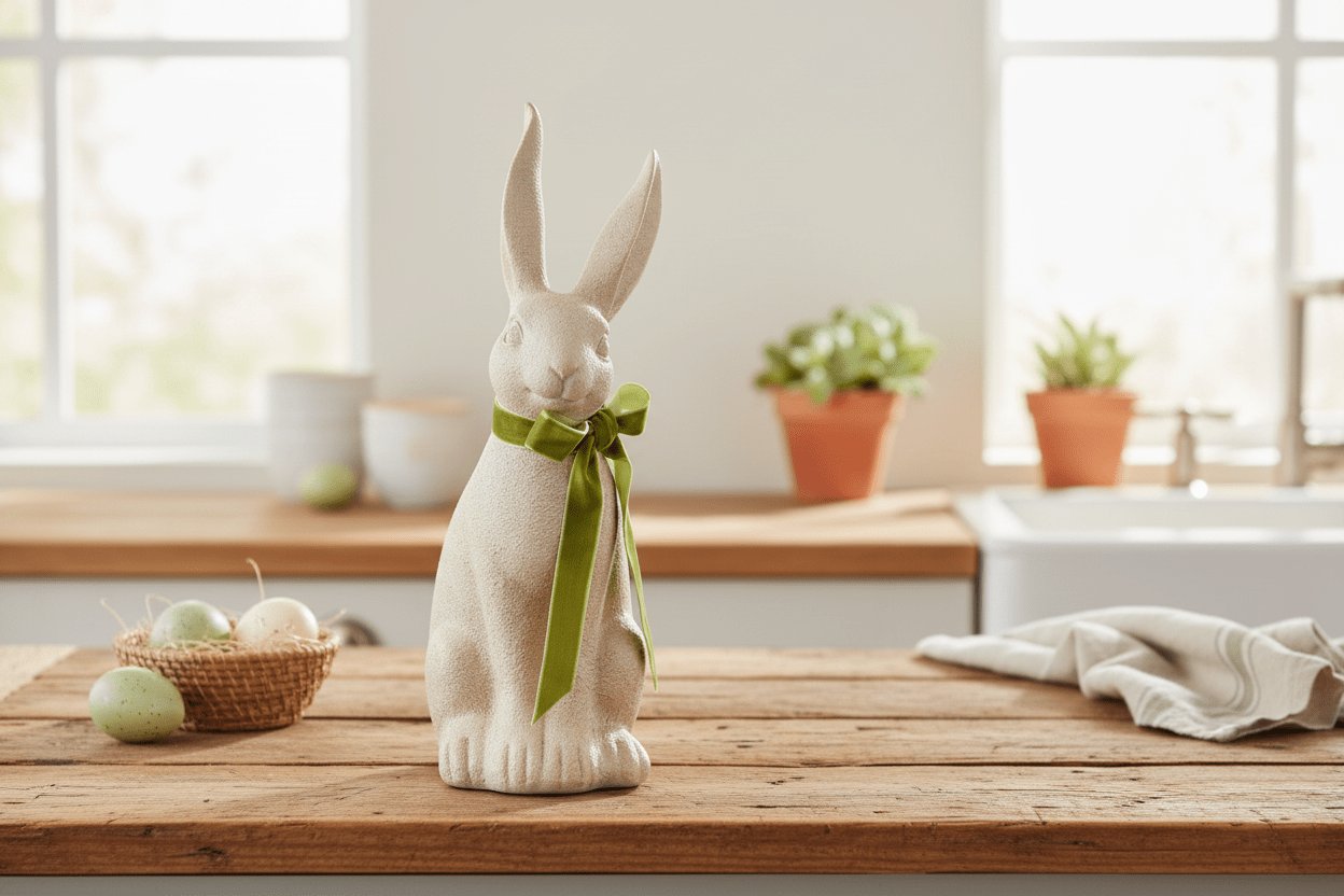 14.5" Concrete Look Rabbit with Bow - Nifty Decor & More