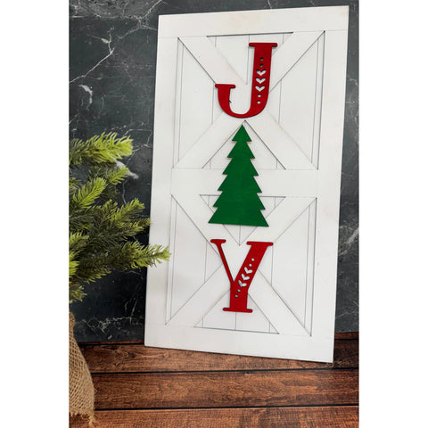 Joy - Barn Door Sign Christmas Wall Décor White - Tree  