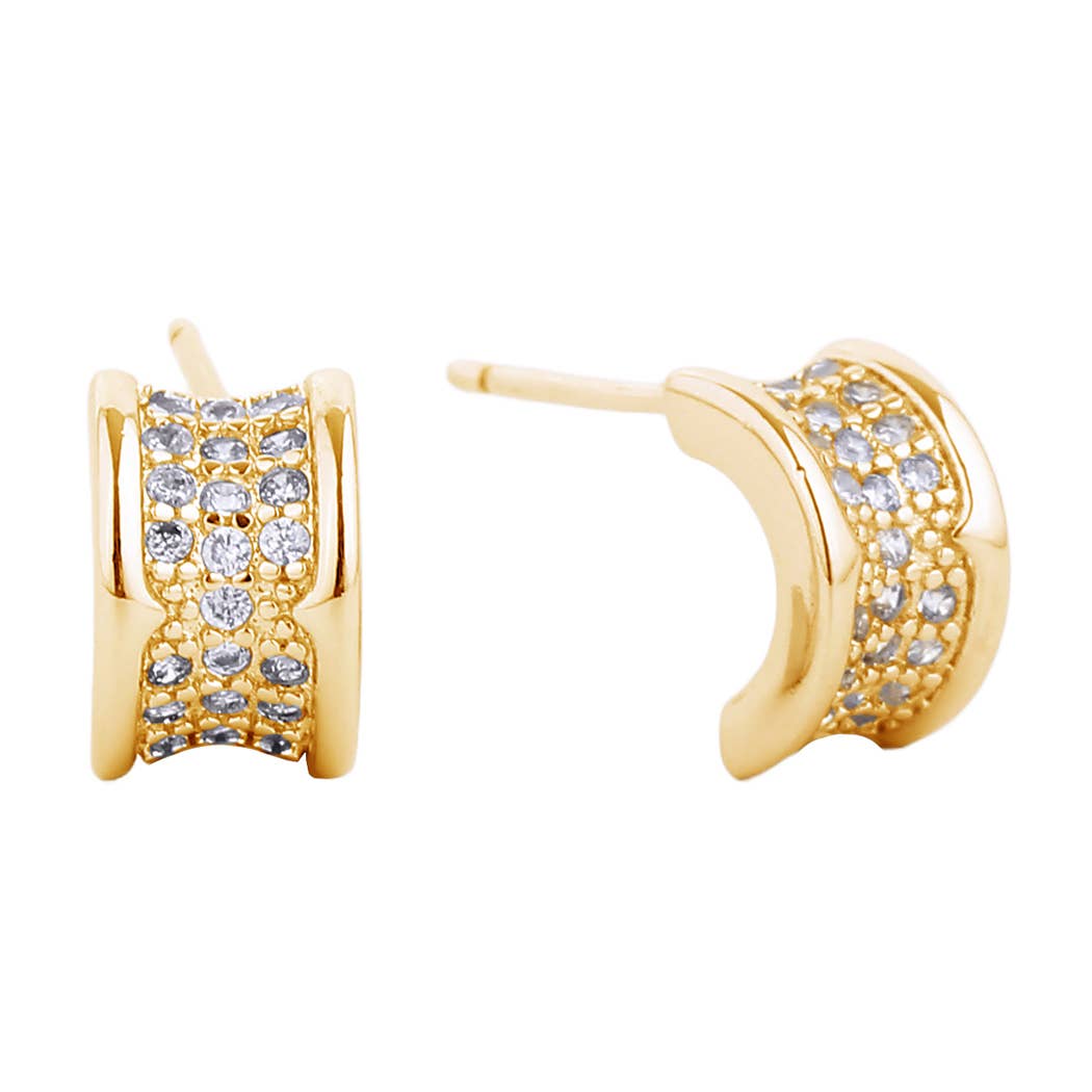 14K Gold-Dipped CZ Paved Post Earring GLD ONE SIZE