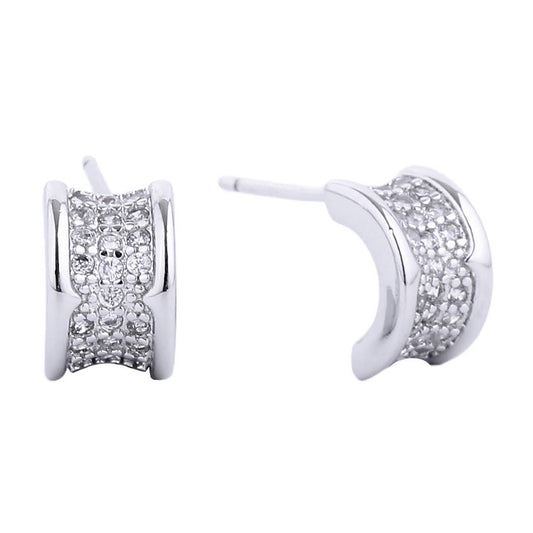 14K Gold-Dipped CZ Paved Post Earring WHITE GOLD ONE SIZE
