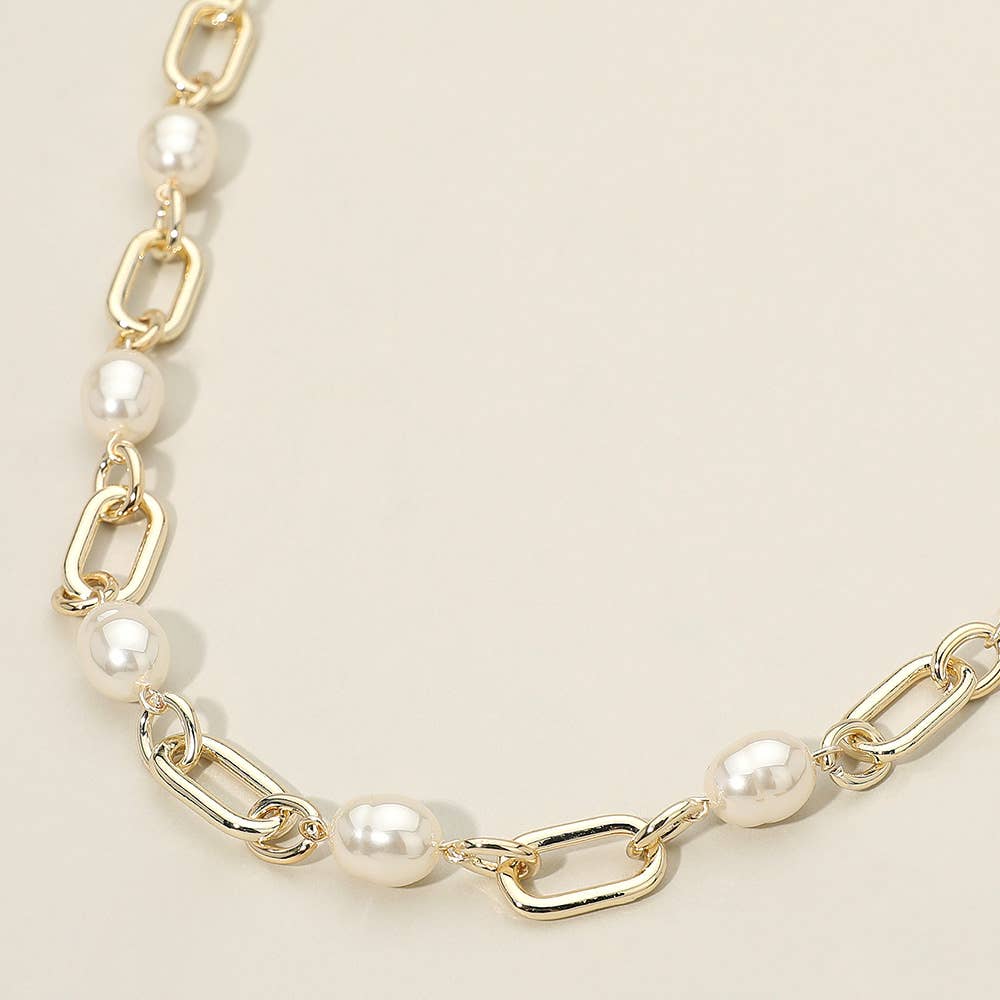 14K Gold Plated Pearl Link Chain Necklace - Nifty Decor & More