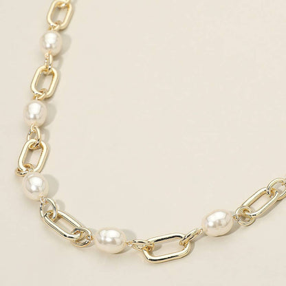 14K Gold Plated Pearl Link Chain Necklace - Nifty Decor & More
