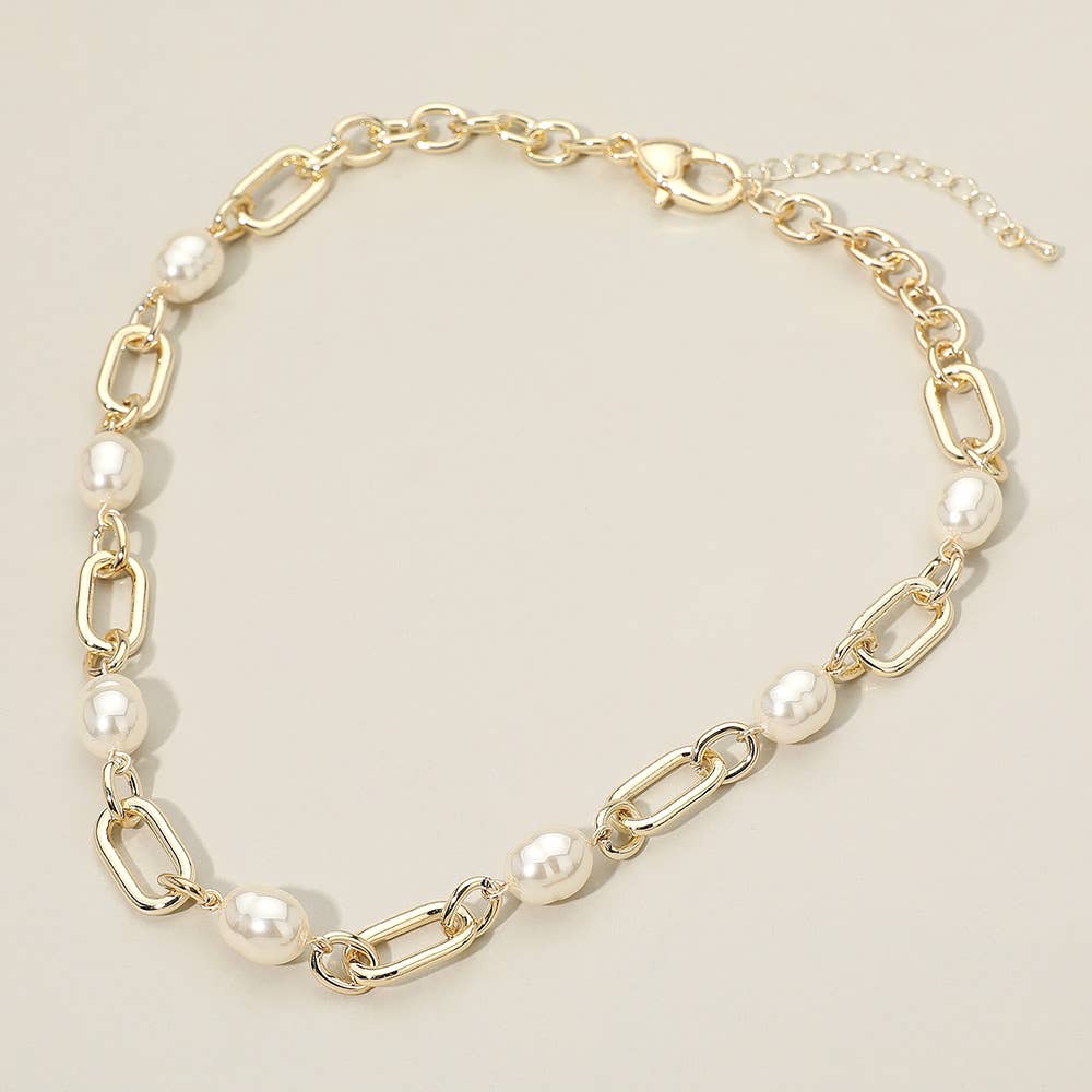 14K Gold Plated Pearl Link Chain Necklace - Nifty Decor & More