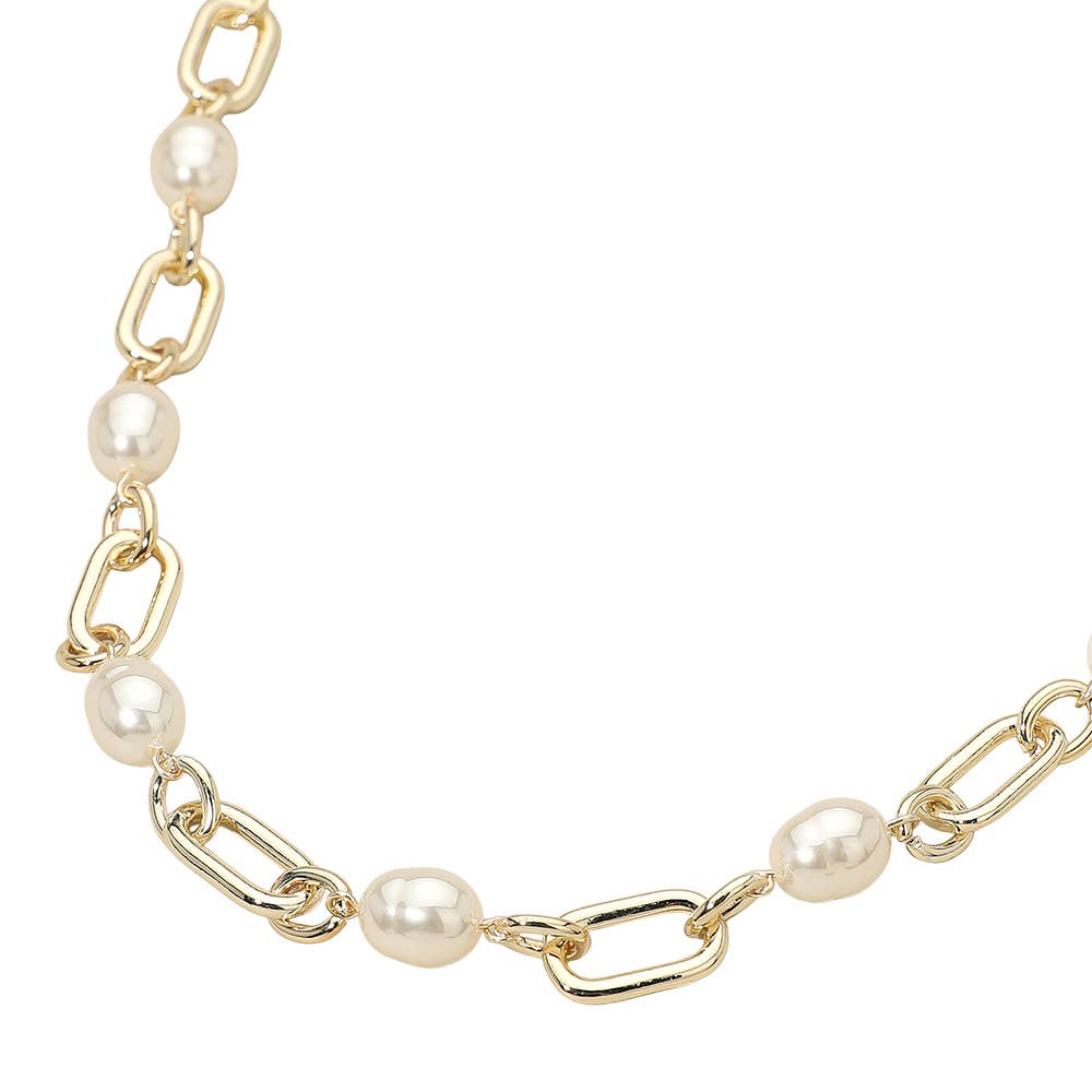 14K Gold Plated Pearl Link Chain Necklace - Nifty Decor & More