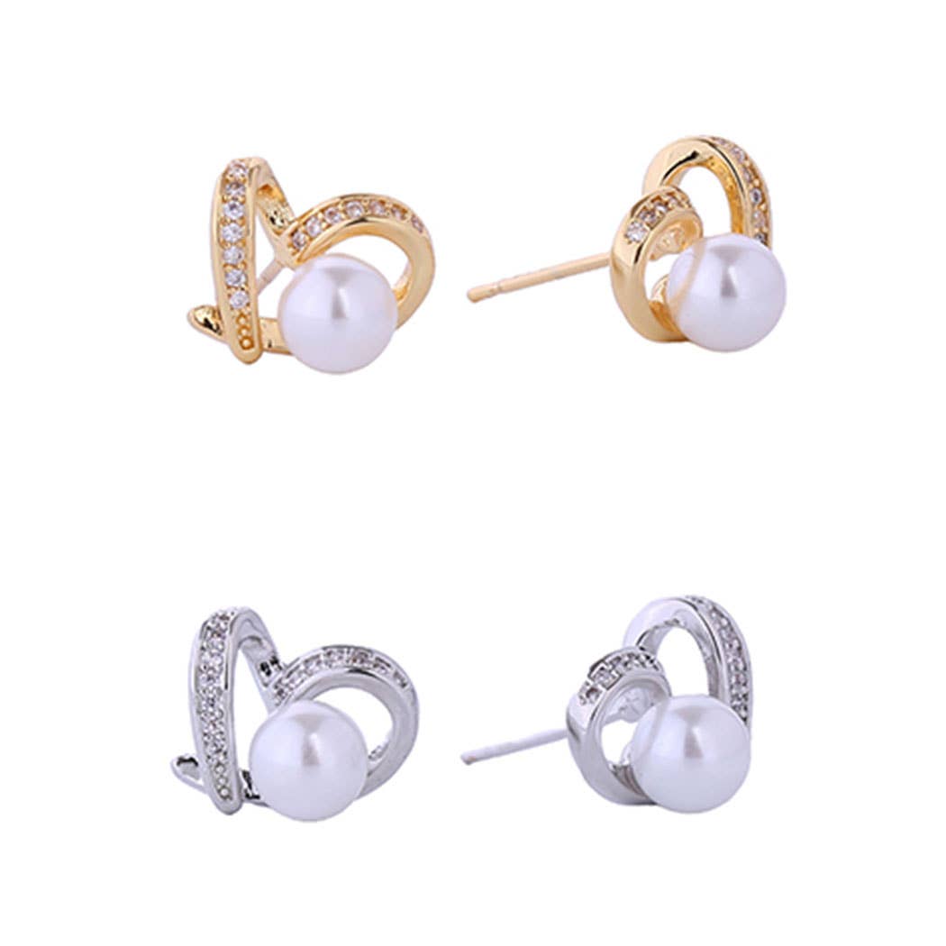 14K Heart with Pearl Post Earrings Gold - Dipped CZ - Nifty Decor & More