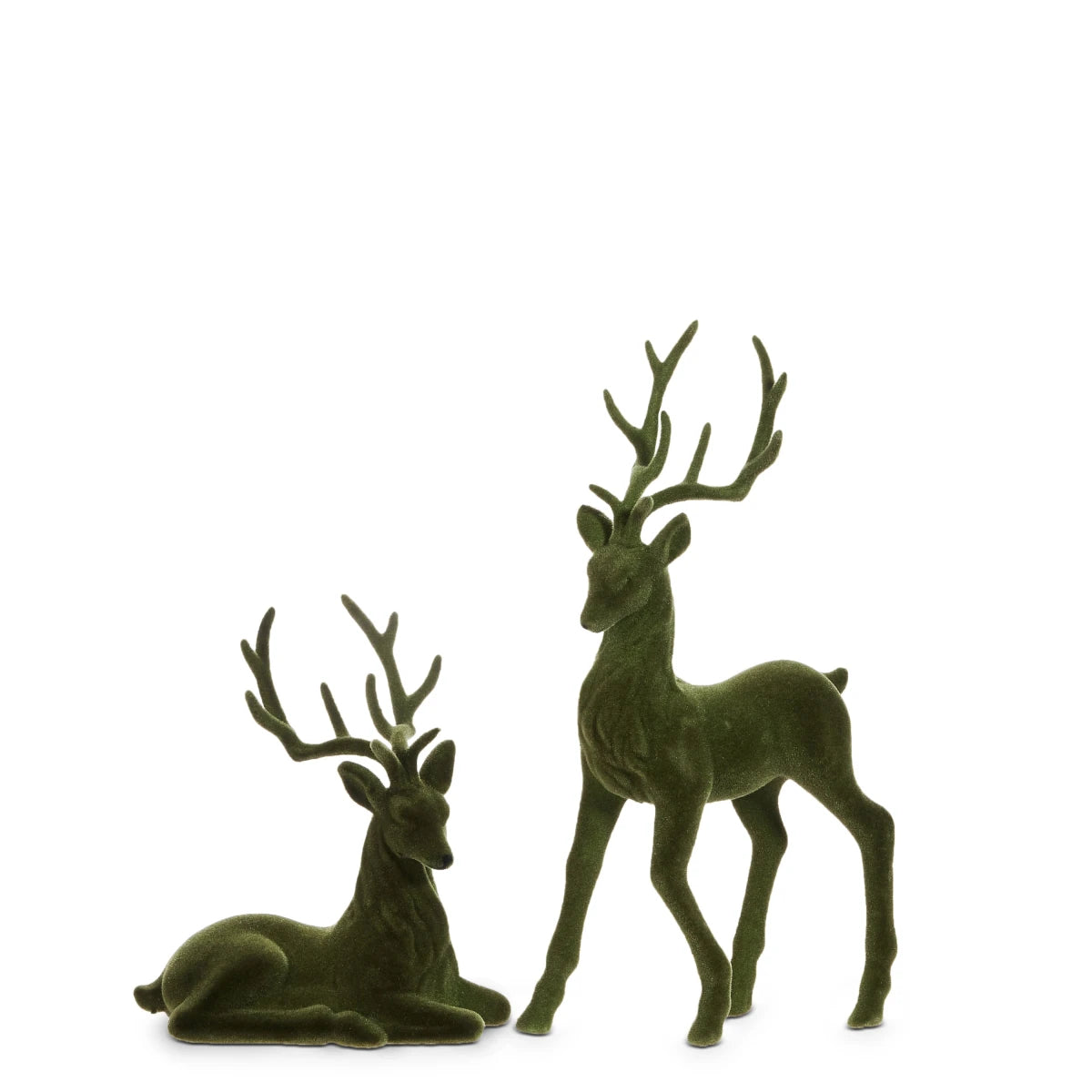 15" Green Flocked Deer - Set of 2 - Nifty Decor & More