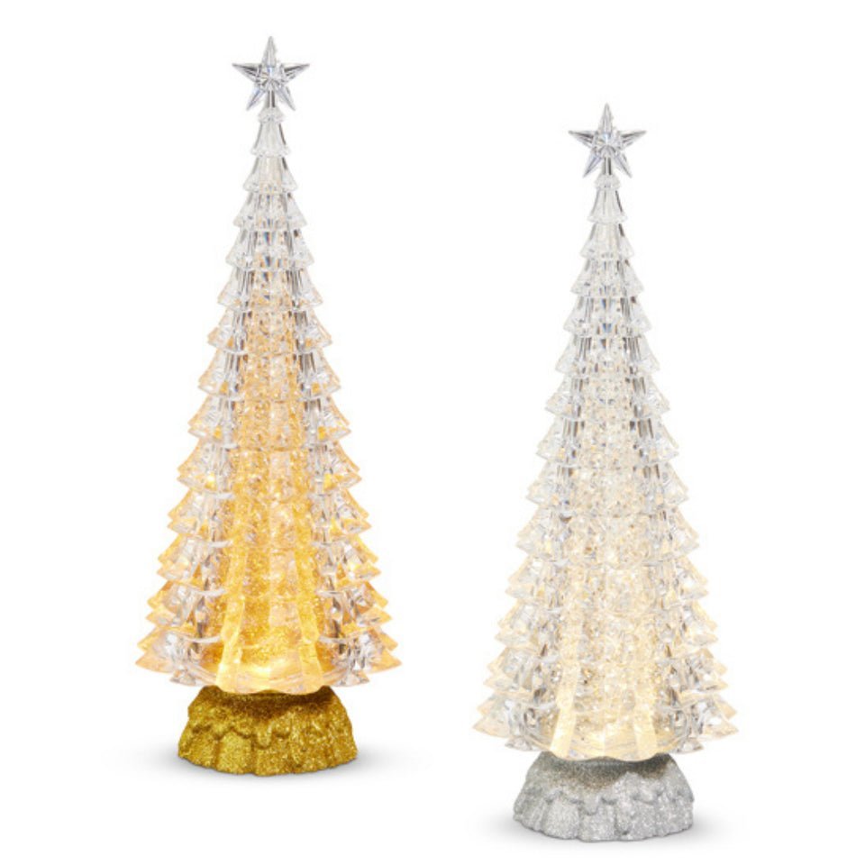 15" Lighted Gold Tree with Swirling Glitter Christmas Water Globe Decoration - Nifty Decor & More