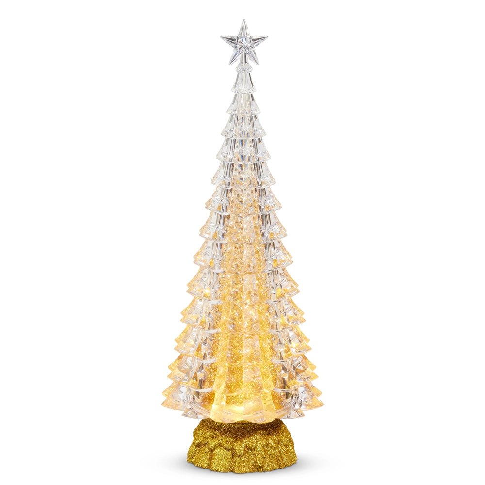 15" Lighted Gold Tree with Swirling Glitter Christmas Water Globe Decoration - Nifty Decor & More