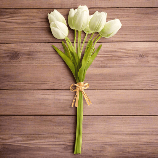 15" Real Touch Light Green Tulip Bundle | Artificial Flowers for Home Decor & Wedding Arrangements Faux Flowers