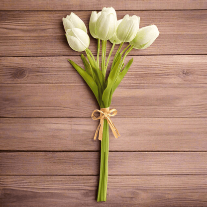 15" Real Touch Light Green Tulip Bundle | Artificial Flowers for Home Decor & Wedding Arrangements - Nifty Decor & More