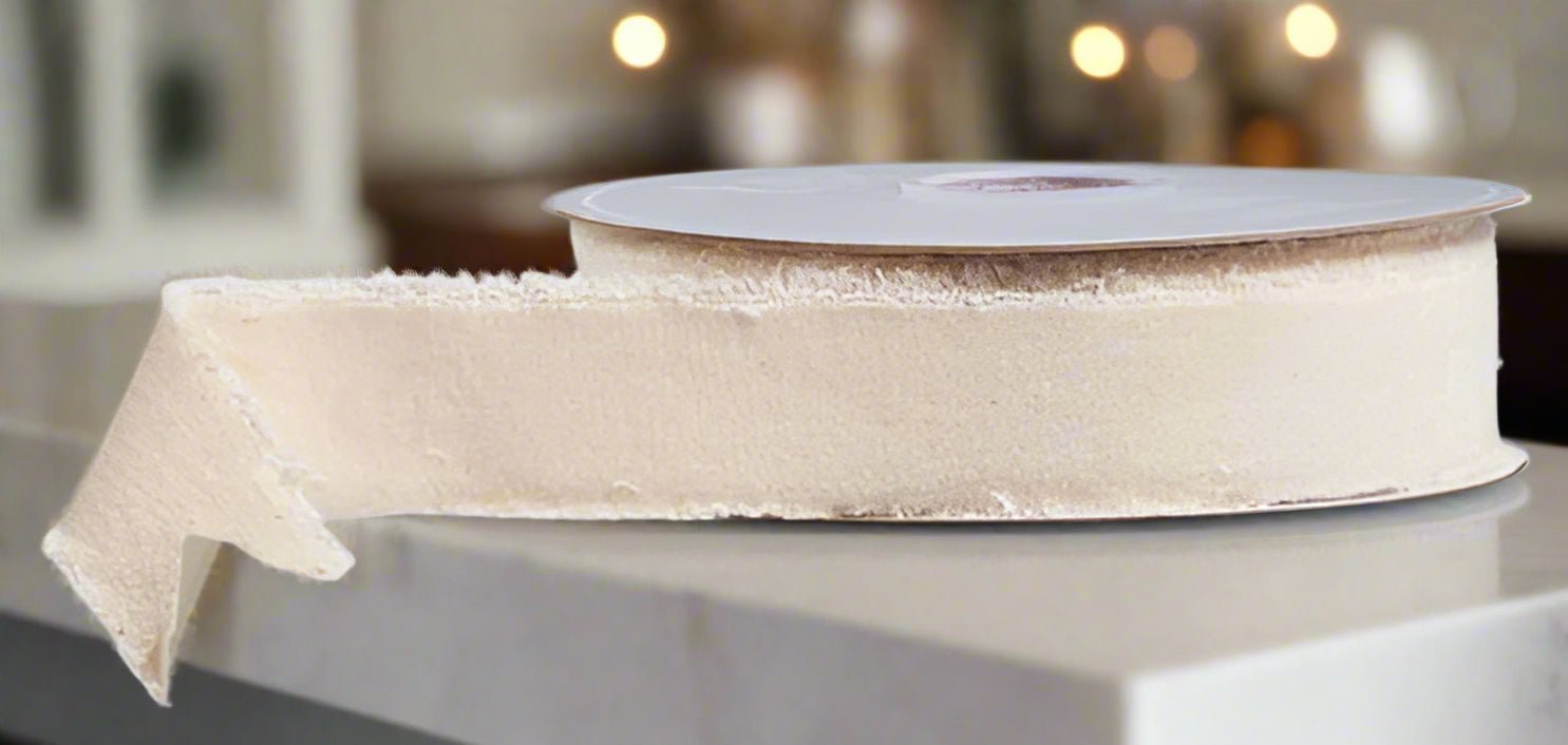 1.5" x 10 Yards Ivory Velvet Wired Ribbon - Elegant Neutral Christmas Ribbon - Nifty Decor & More