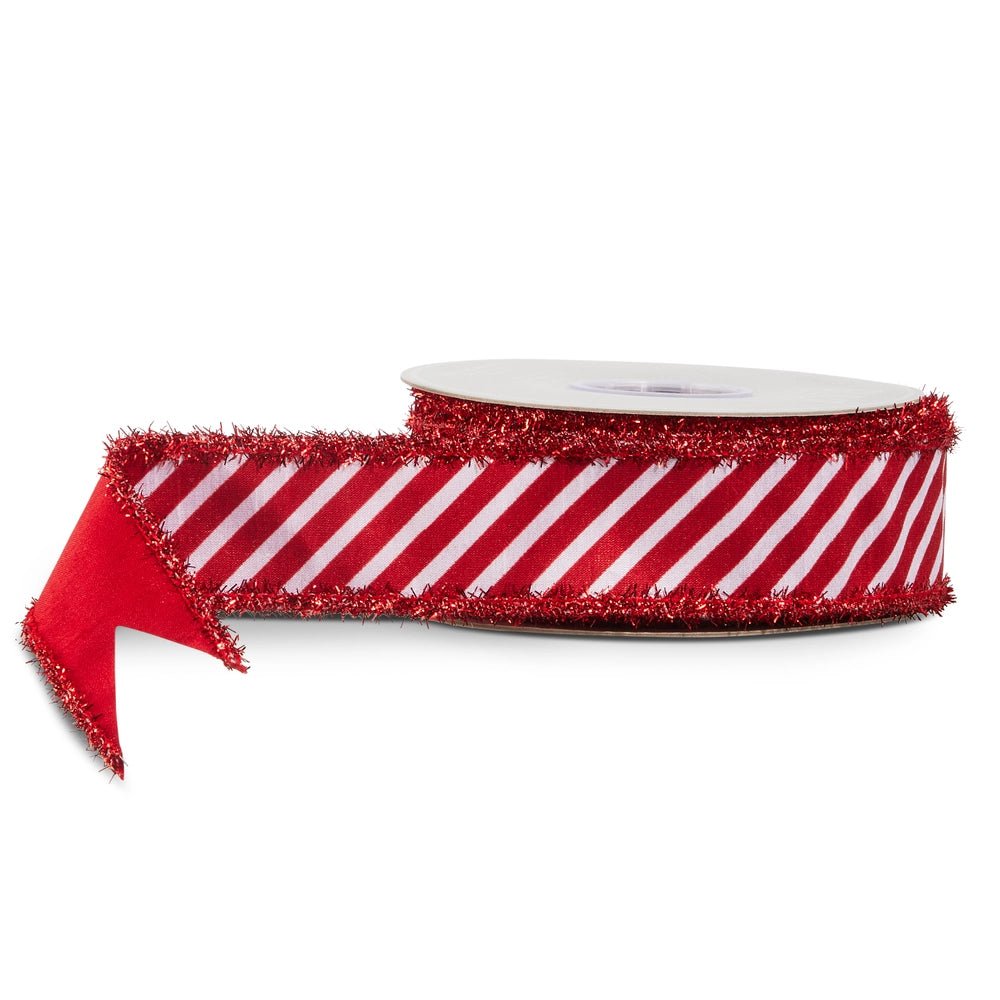1.5" X 10 Yds Red Peppermint Stripe Tinsel Wired Ribbon - Nifty Decor & More