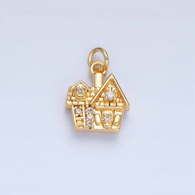 24K Gold Filled Heart CZ House Home Mini Double Sided Multidimensional Charm | X853