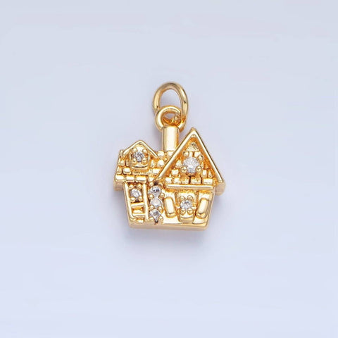 24K Gold Filled Heart CZ House Home Mini Double Sided Multidimensional Charm | X853