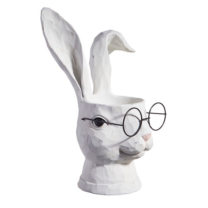 15.75" Bunny with Glasses Planter, Cute Resin Rabbit Decor for Home, Unique Easter Gift Idea - Nifty Decor & More