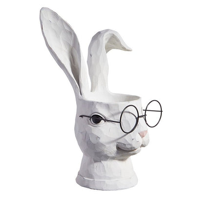 15.75" Bunny with Glasses Planter, Cute Resin Rabbit Decor for Home, Unique Easter Gift Idea - Nifty Decor & More
