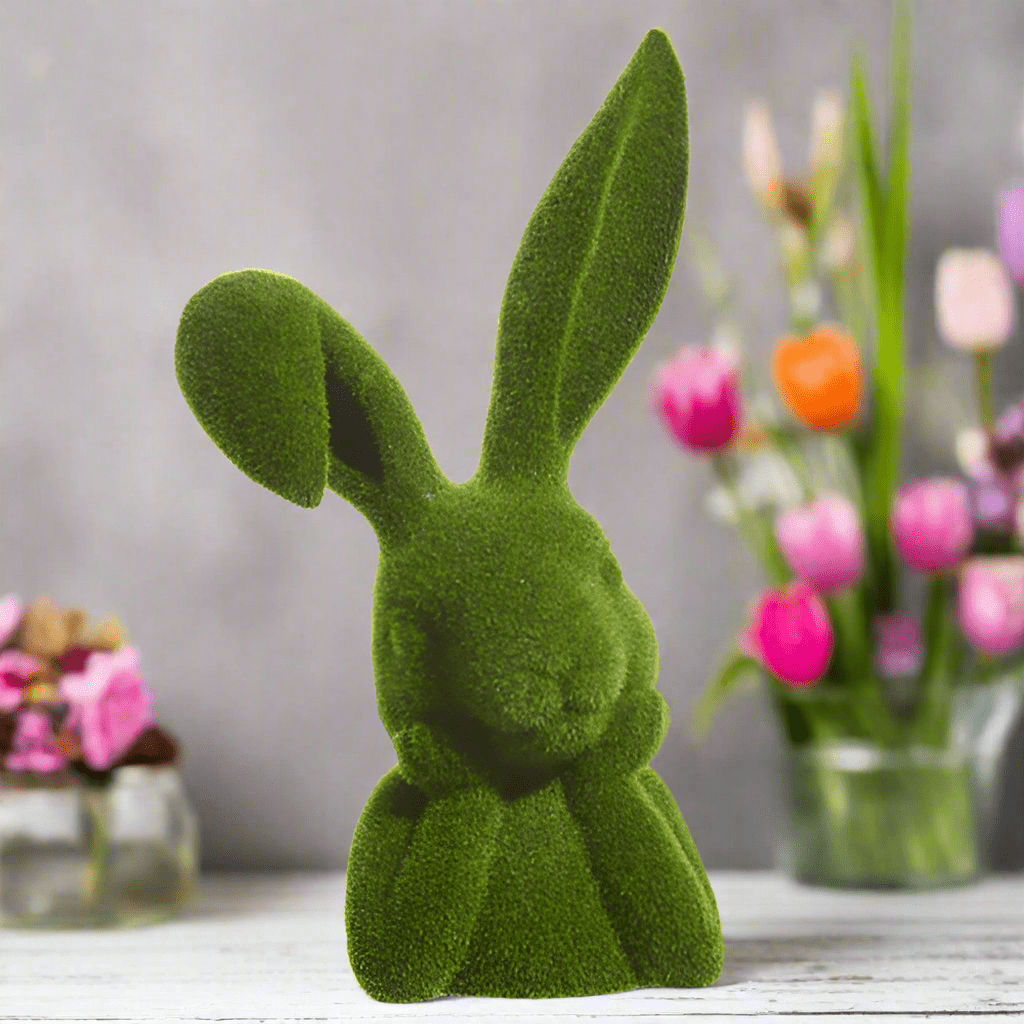 15.75” Moss Thinking Rabbit Bust | Vintage Home Decor Statues | Gifts | Unique Easter Decoration & Collectible Charm Shelf Sitter