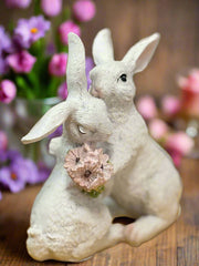 Bunny Couple with Flowers Bunny figurine