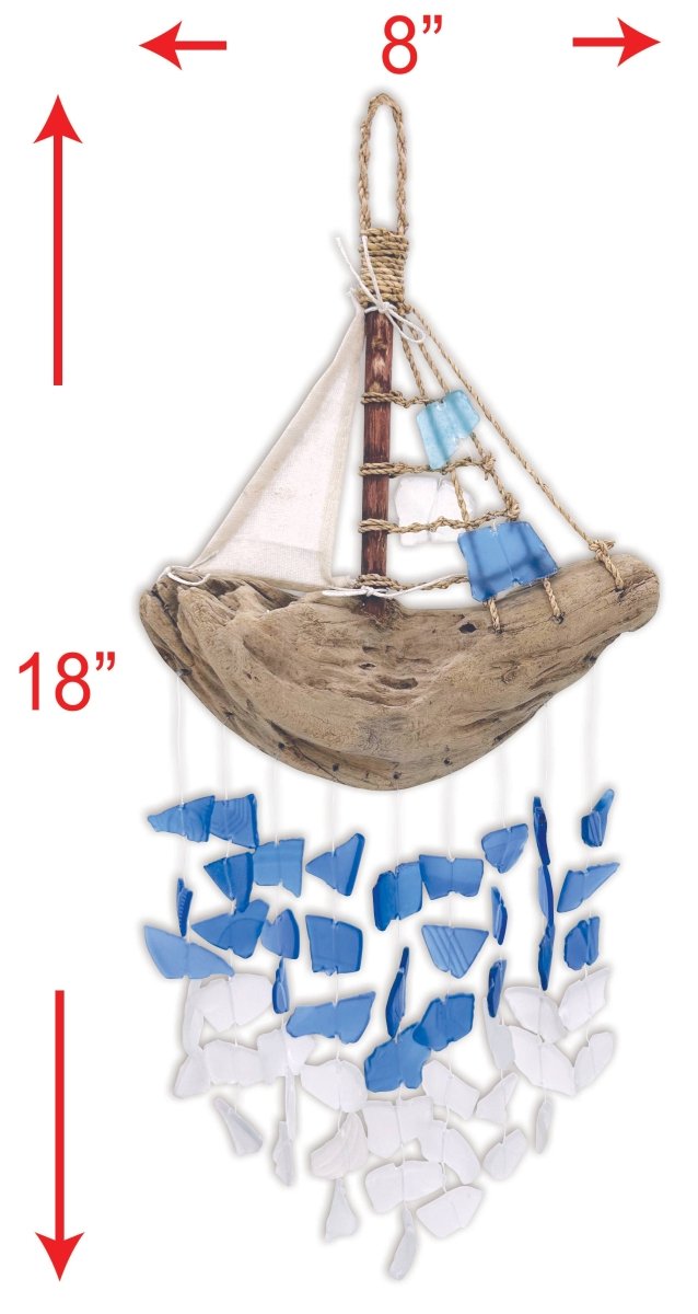 16" Bali Driftwood Boat Glass Wind Chime Decor - Nifty Decor & More