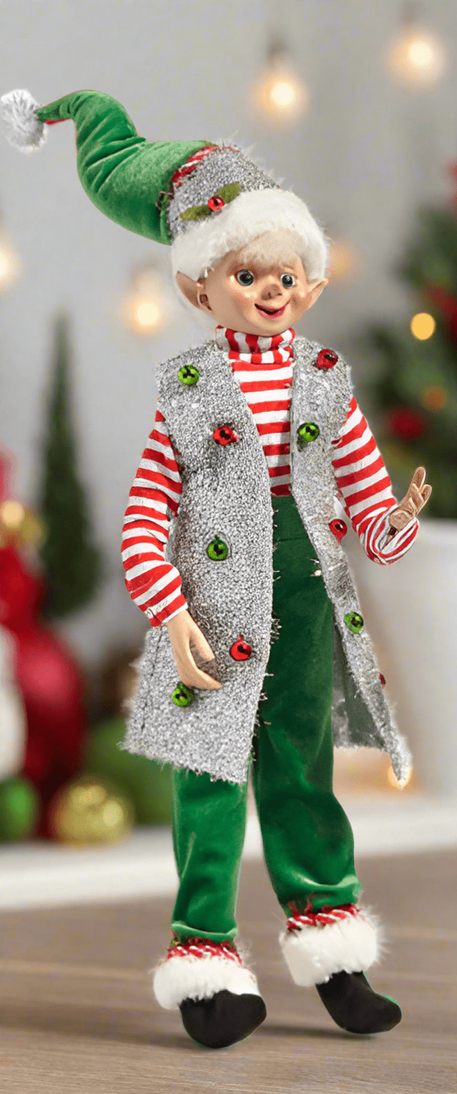 16" Christmas Party Elf - Posable "Ugly Sweater" & Knit Holiday Figurine - Nifty Decor & More