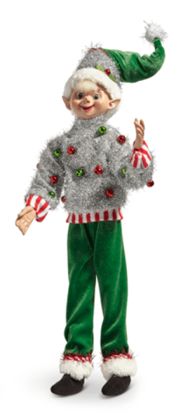 16" Christmas Party Elf - Posable "Ugly Sweater" & Knit Holiday Figurine - Nifty Decor & More