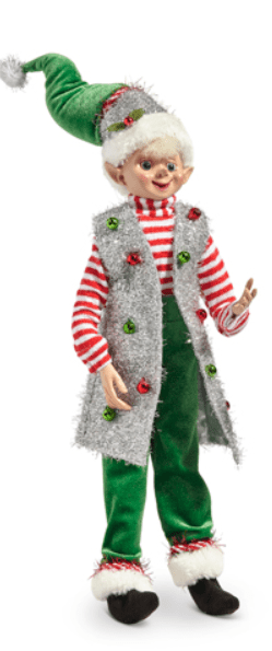 16" Christmas Party Elf - Posable "Ugly Sweater" & Knit Holiday Figurine - Nifty Decor & More