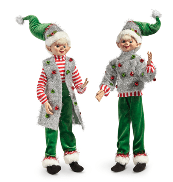 16" Christmas Party Elf - Posable "Ugly Sweater" & Knit Holiday Figurine - Nifty Decor & More