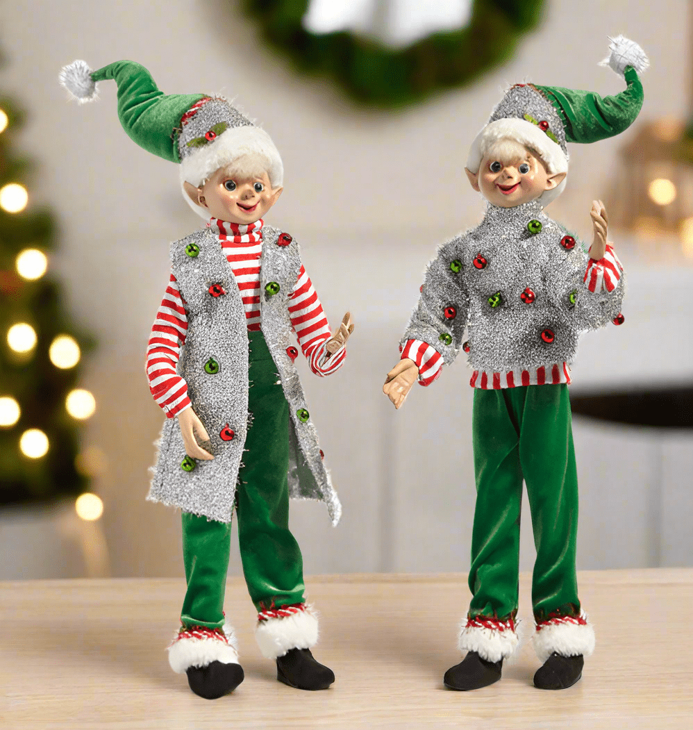 16" Christmas Party Elf - Posable "Ugly Sweater" & Knit Holiday Figurine - Nifty Decor & More