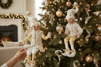 16" Posable Champagne Tweed Elf - Nifty Decor & More