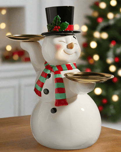 16" Retro Snowman Cake Plate - Vintage Style Christmas Pedestal Server - Nifty Decor & More
