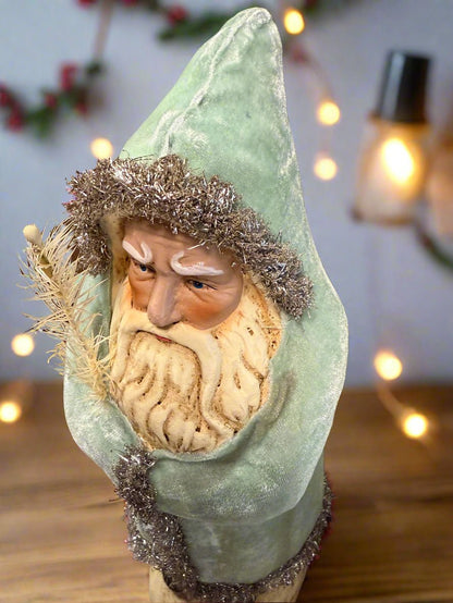 16" Soft Blue Velvet Belsnickle Santa figurine