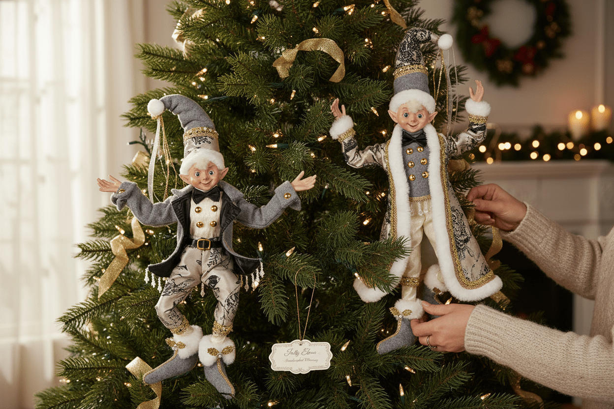 16" Toile Posable Elf - Nifty Decor & More