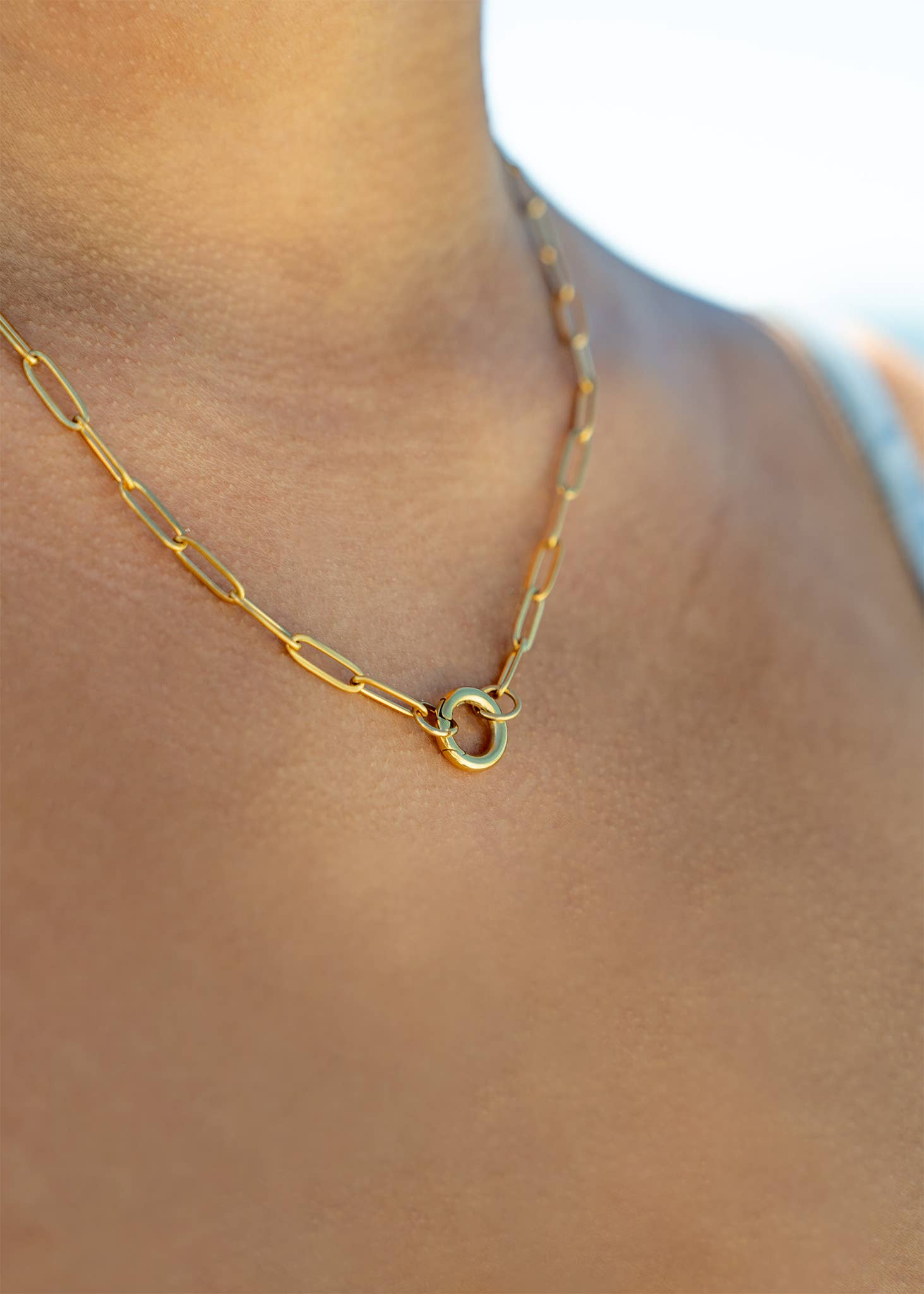 16”+2 length - 18K Gold PVD Paperclip Carabiner Charm Holder Necklace Chain Necklace