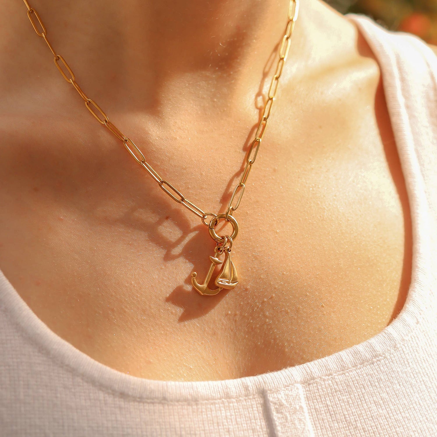 16”+2 length - 18K Gold PVD Paperclip Carabiner Charm Holder Necklace - Nifty Decor & More
