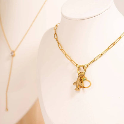 16”+2 length - 18K Gold PVD Paperclip Carabiner Charm Holder Necklace Chain Necklace