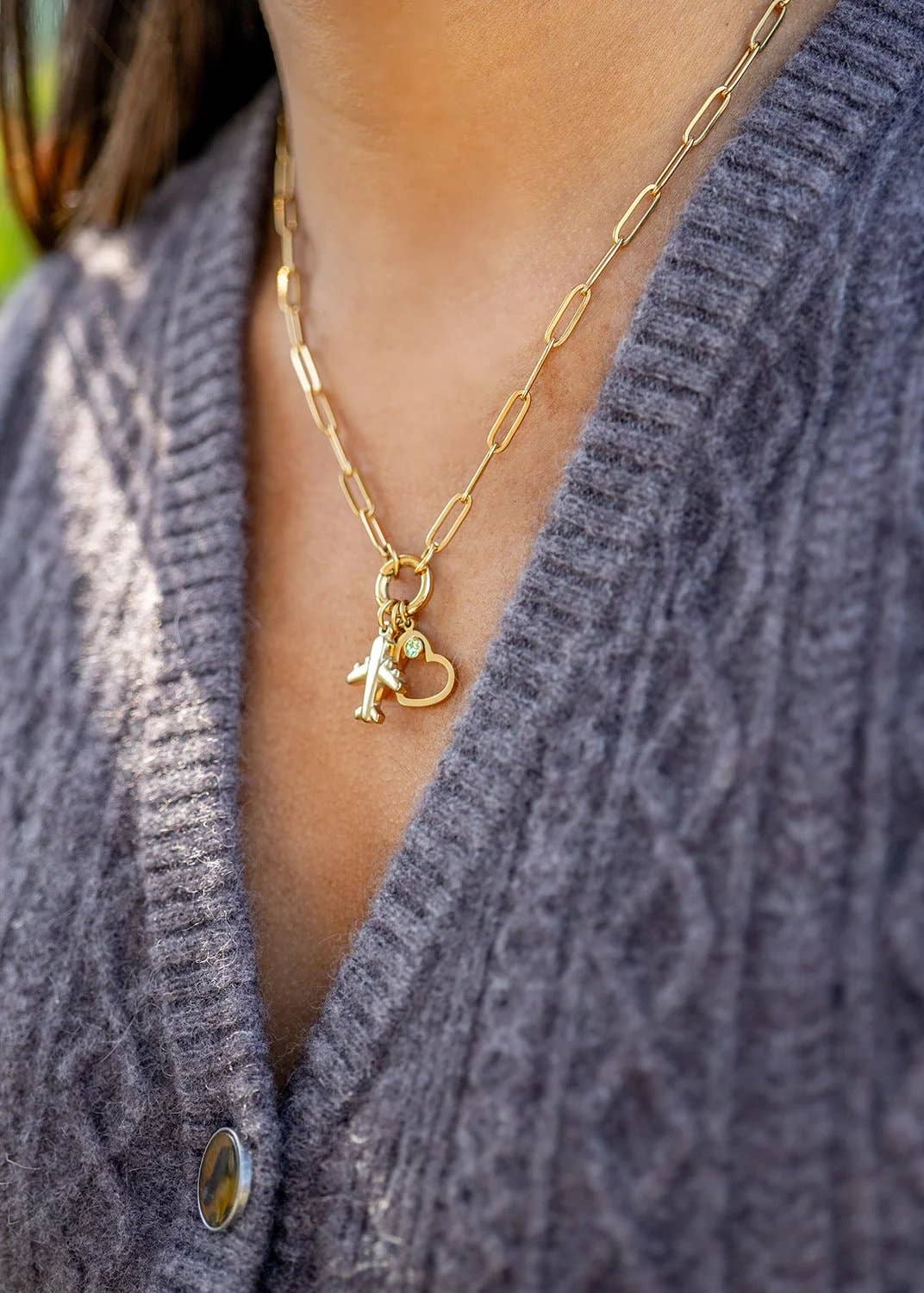 16”+2 length - 18K Gold PVD Paperclip Carabiner Charm Holder Necklace - Nifty Decor & More