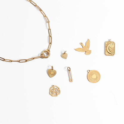 16”+2 length - 18K Gold PVD Paperclip Carabiner Charm Holder Necklace Chain Necklace