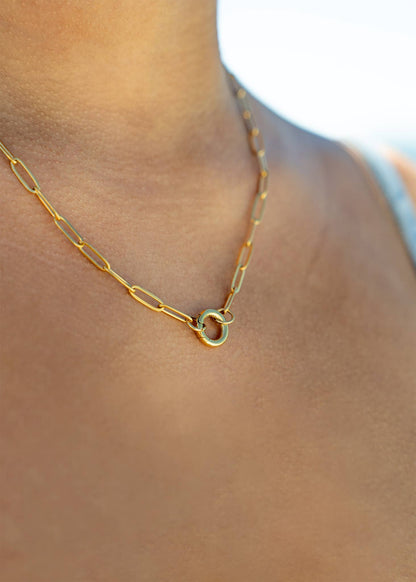16”+2 length - 18K Gold PVD Paperclip Carabiner Charm Holder Necklace - Nifty Decor & More