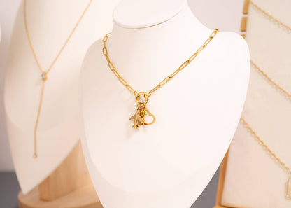 16”+2 length - 18K Gold PVD Paperclip Carabiner Charm Holder Necklace Chain Necklace