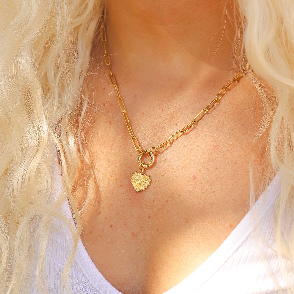 16”+2 length - 18K Gold PVD Paperclip Carabiner Charm Holder Necklace - Nifty Decor & More